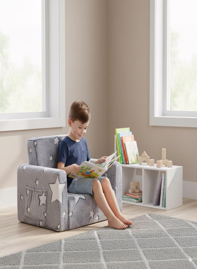 Givjoy Toddler Chair Plush Kids Couch, 2-in-1 Comfy Armchair Removable and Washable Cover Carrying Handle, Convertible Reading Chair Toddler Couch for Girls and Boys, Glow in The Dark Grey Star - Image 2
